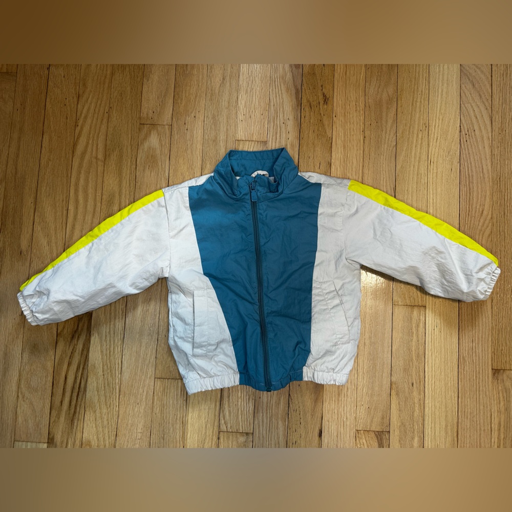 Zara 18-24M Colorblock Windbreaker Jacket - Teal, Cream & Neon Yellow